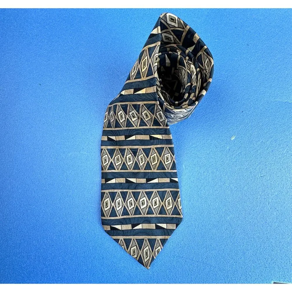 Zylos George Machado 100% Italian Silk Neck Tie Blue Gray Black